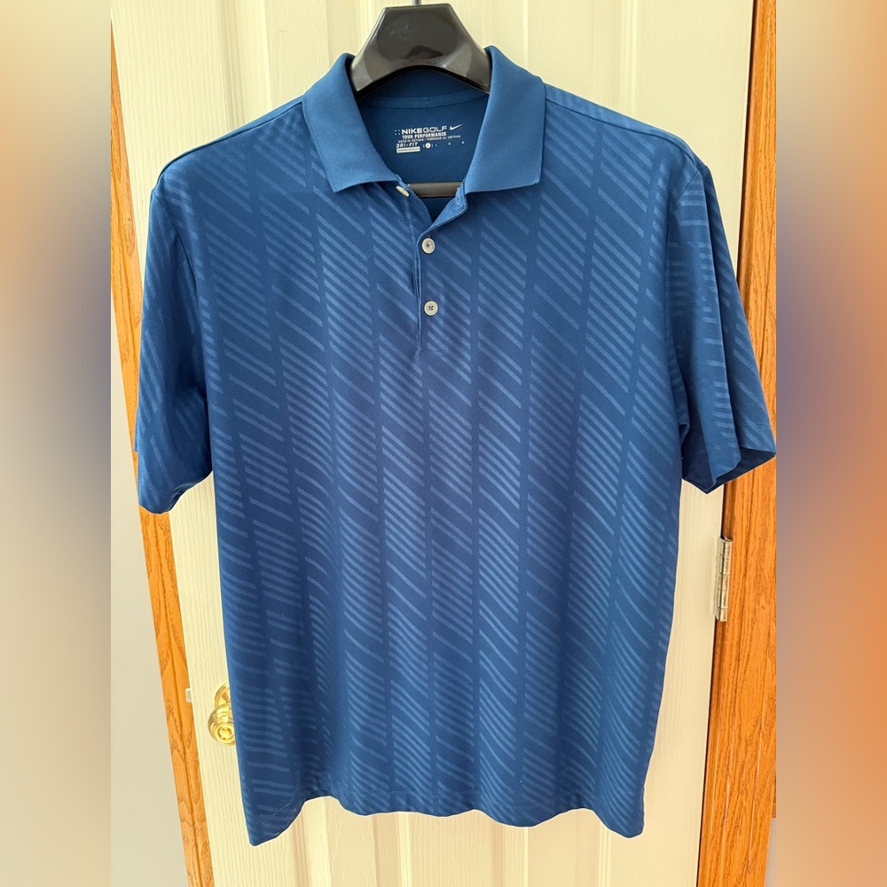 Nike Golf | Size Large | Mens Blue Tour Performance Golf Polo Patterned Dry Fit